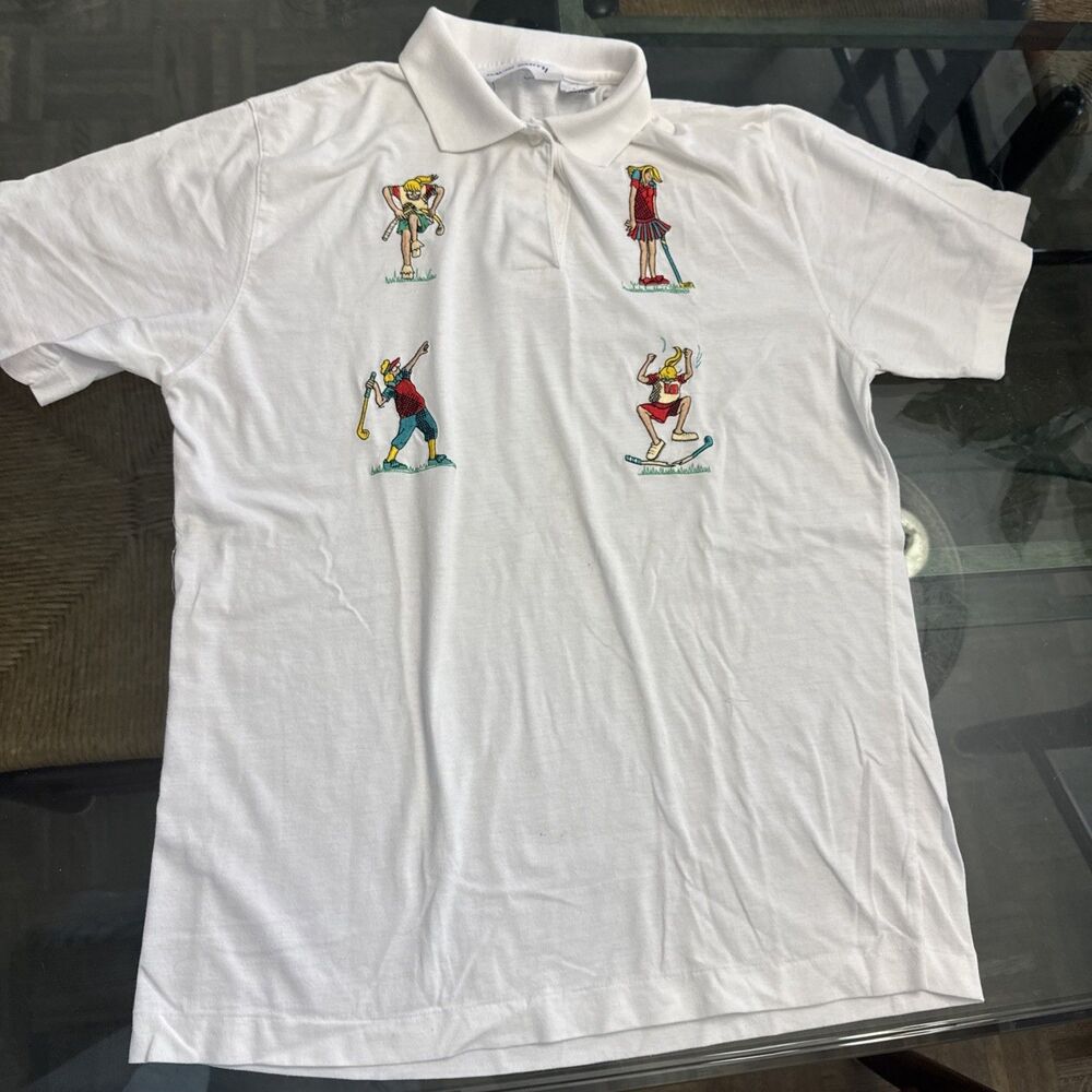 Vintage David Smith Women’s White  Embroidered Golf Polo Medium